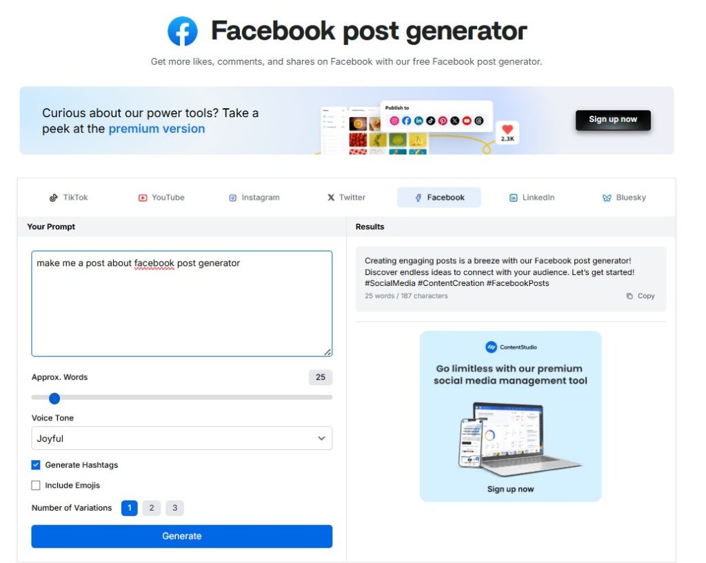 contentstudio post generator