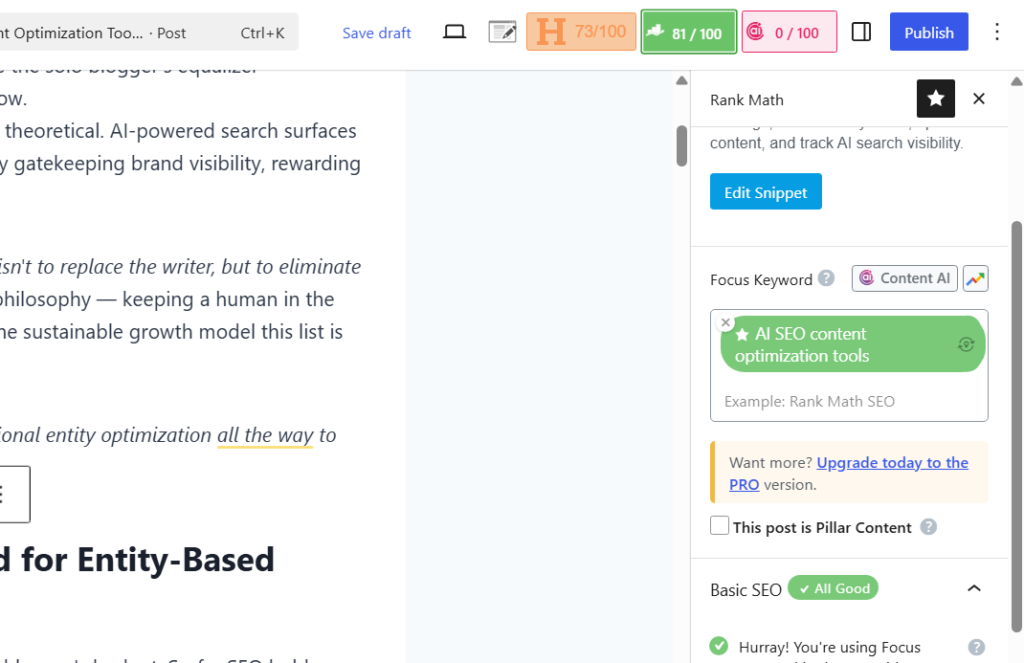 Rank math SEO Optimizer tool